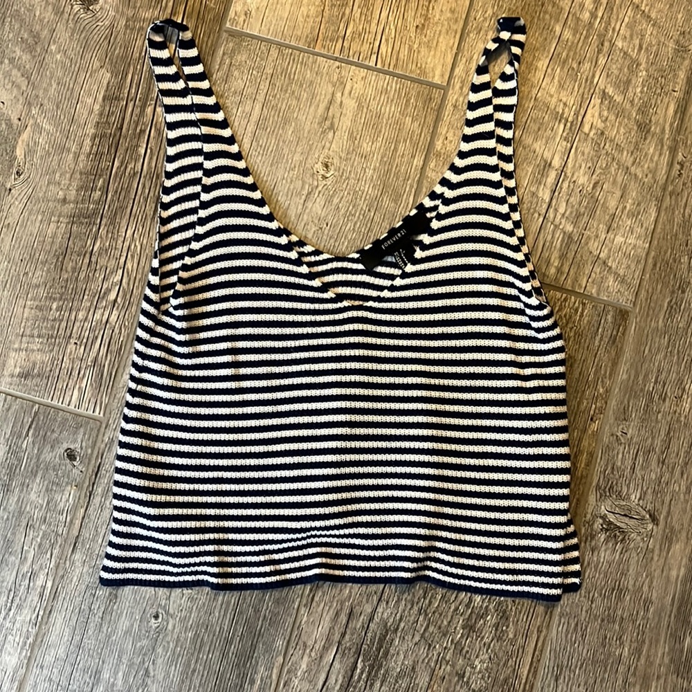Navy and white striped top